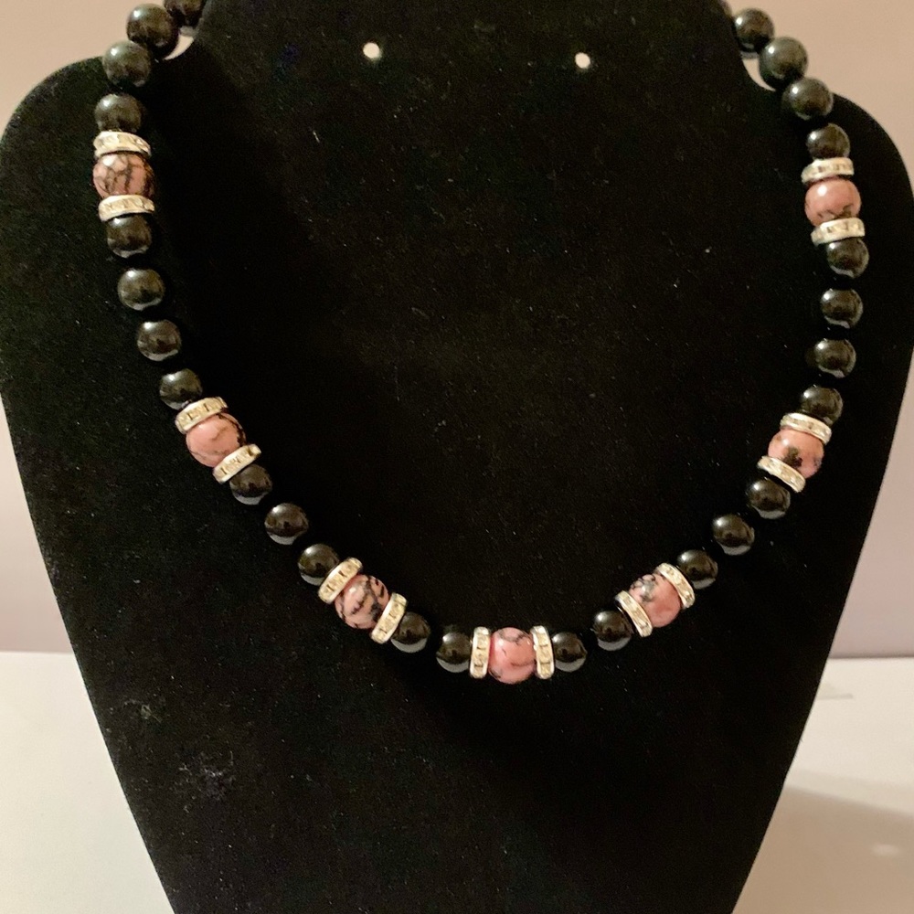 Pink/Black Rhodonite  and Black Onyx Necklace